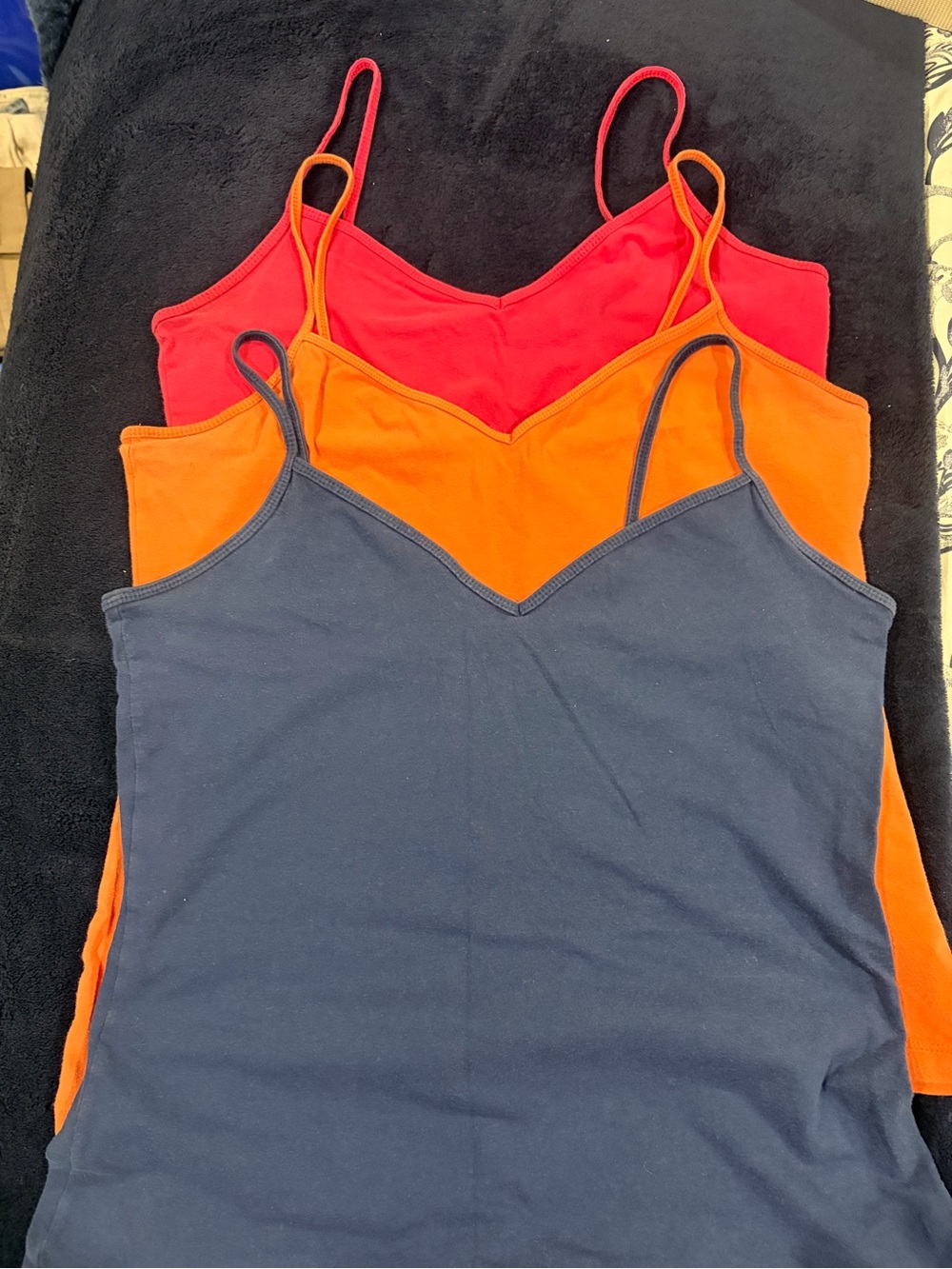 Women’s 3-Pack V-Neck Spaghetti Strap Tank Tops - Navy, Orange, Pink